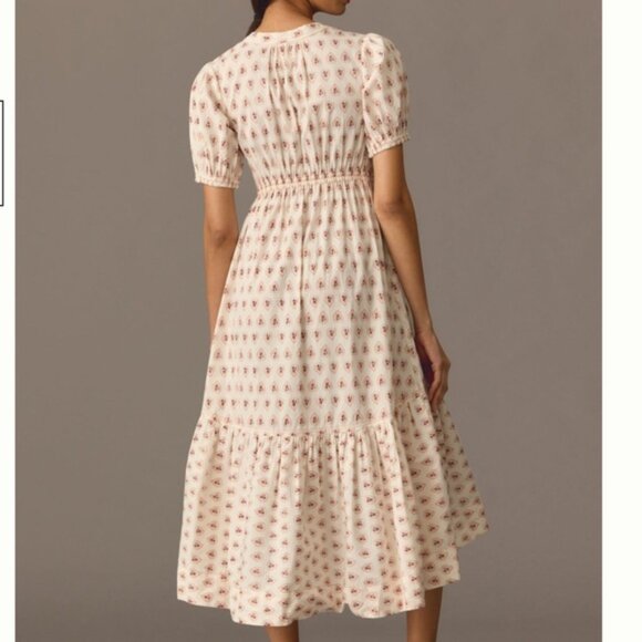 NWOT By Anthropologie Printed Puff-Sleeve Dress SIZE S - Picture 2 of 4